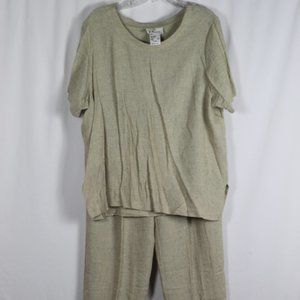 Popovitch Tan Women's 2 Pc Outfit Pants Short Sleeve Blouse Set Size X Large 014